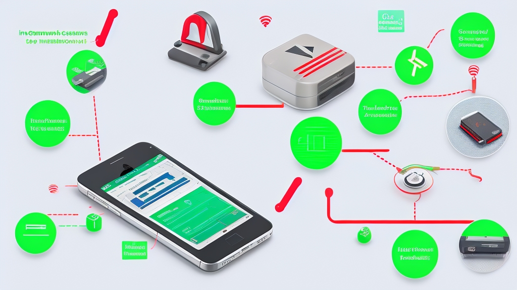 Technikai diagram bluetooth kapcsolat optimalizálásához jelerősség indikátorokkal és interferencia forrásokkal